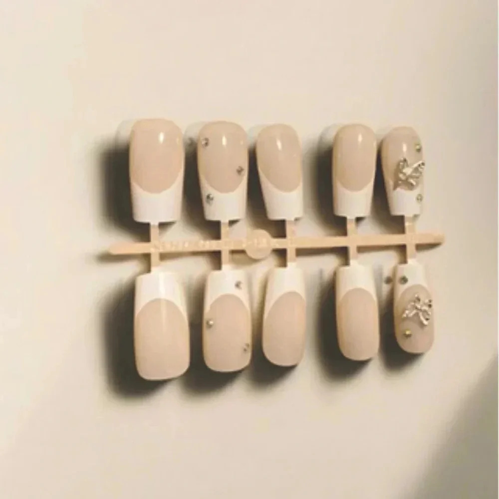24 PCS Long French Tips with Gems